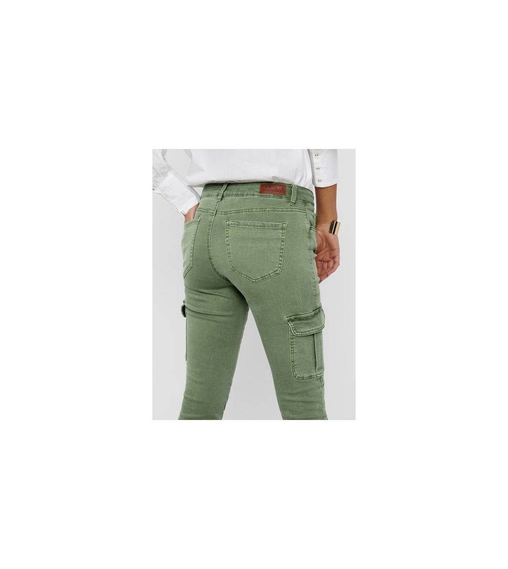 pantalon cargo only mujer verde bolsillos elástico tiro medio